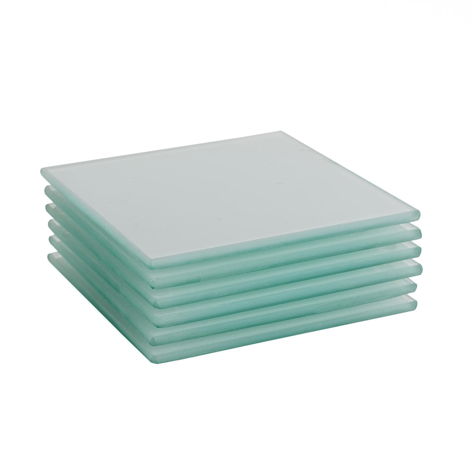 image 1 of Harbour Housewares Glass Square Coasters - 10cm - White - Pack of 6