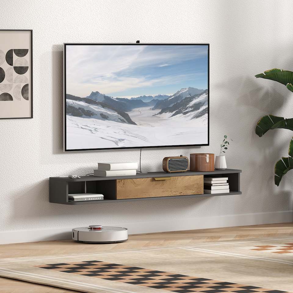 image 1 of HOMCOM 140 cm Floating TV Unit with Storage Entertainment Media Console Grey