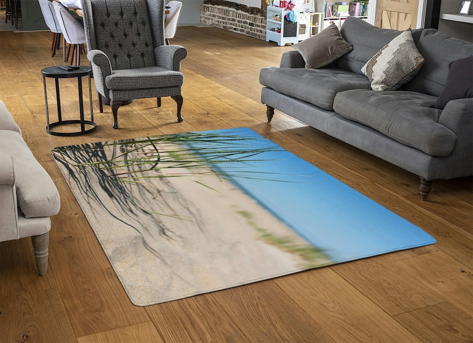 image 1 of Grass in the sand dunes with the lake in the background (Rug) | Cream | S