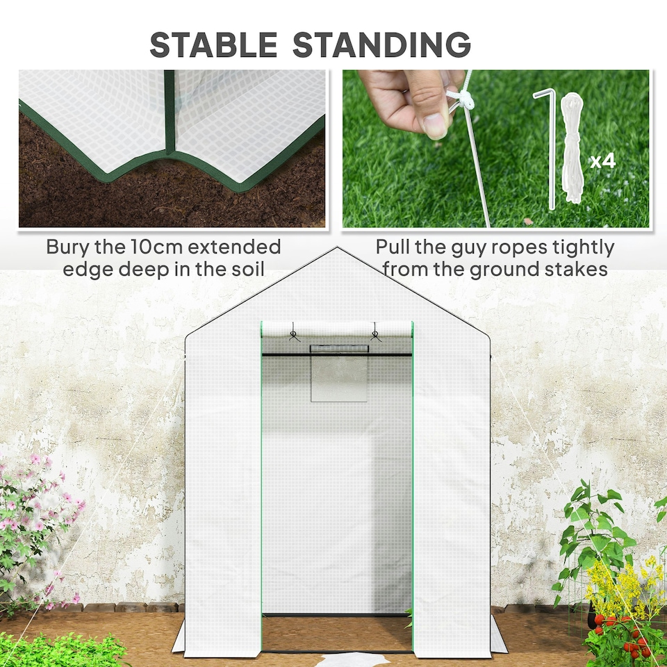 image 1 of Outsunny Walk-in Greenhouse with 4 Shelves, Outdoor Small Greenhouse, White