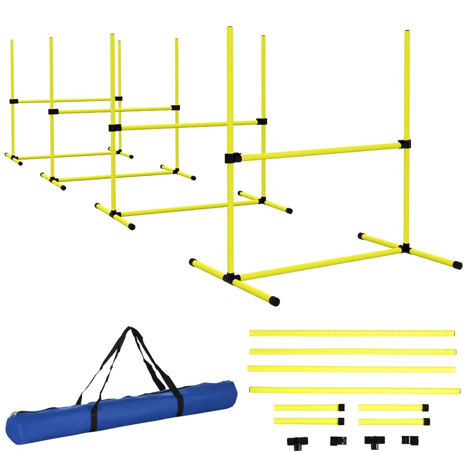 image 1 of PawHut 4 Pieces Dog Agility Training Equipment with Carrying Bag, Yellow