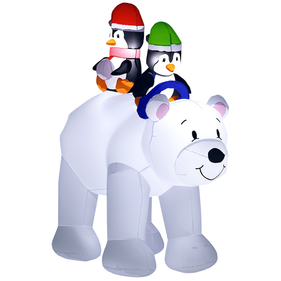 image 1 of Outsunny 6.4FT Christmas Inflatable Two Penguins Riding on Polar Bear, Christmas Blow Up Outdoor LED Display for Garden Party