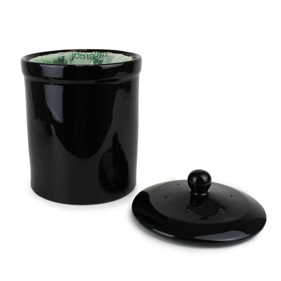 image 1 of Black Ceramic Compost Caddy - Portland Kitchen Ceramic Compost Bin for Food Waste Recycling