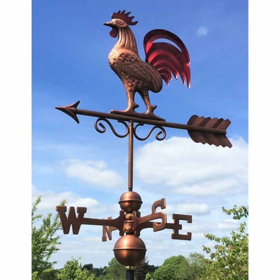image 1 of Bantam Red Rooster Copper Farmhouse Weathervane - Steel - L47 x W47 x H86.6 cm - Antique Bronze Finish