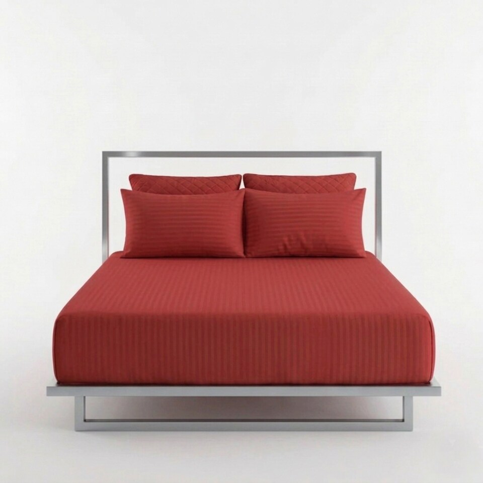 image 1 of Luxury 250TC Housewife Satin Stripe Pillowcase Pair Soft Touch | Red | Standard