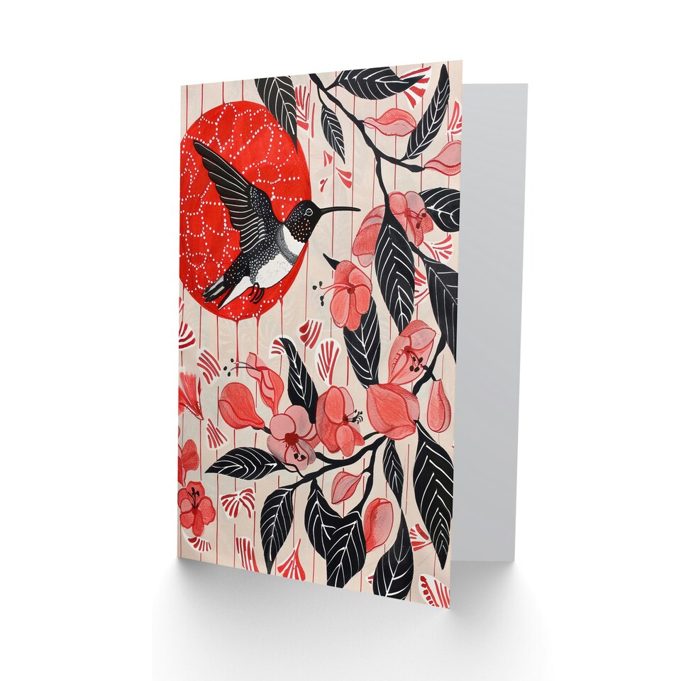 image 1 of Cry Blossoms Folk Woman Hummingbird Her Birthday Card