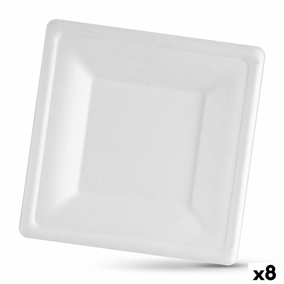 image 1 of Plate set Algon Disposable White Sugar Cane Squared 26 cm (8 Units) N/A