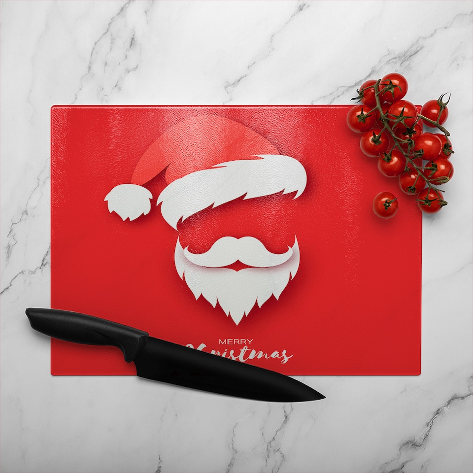 image 1 of Santa Claus Hat And Beard Dining Glass Chopping Board | Multi