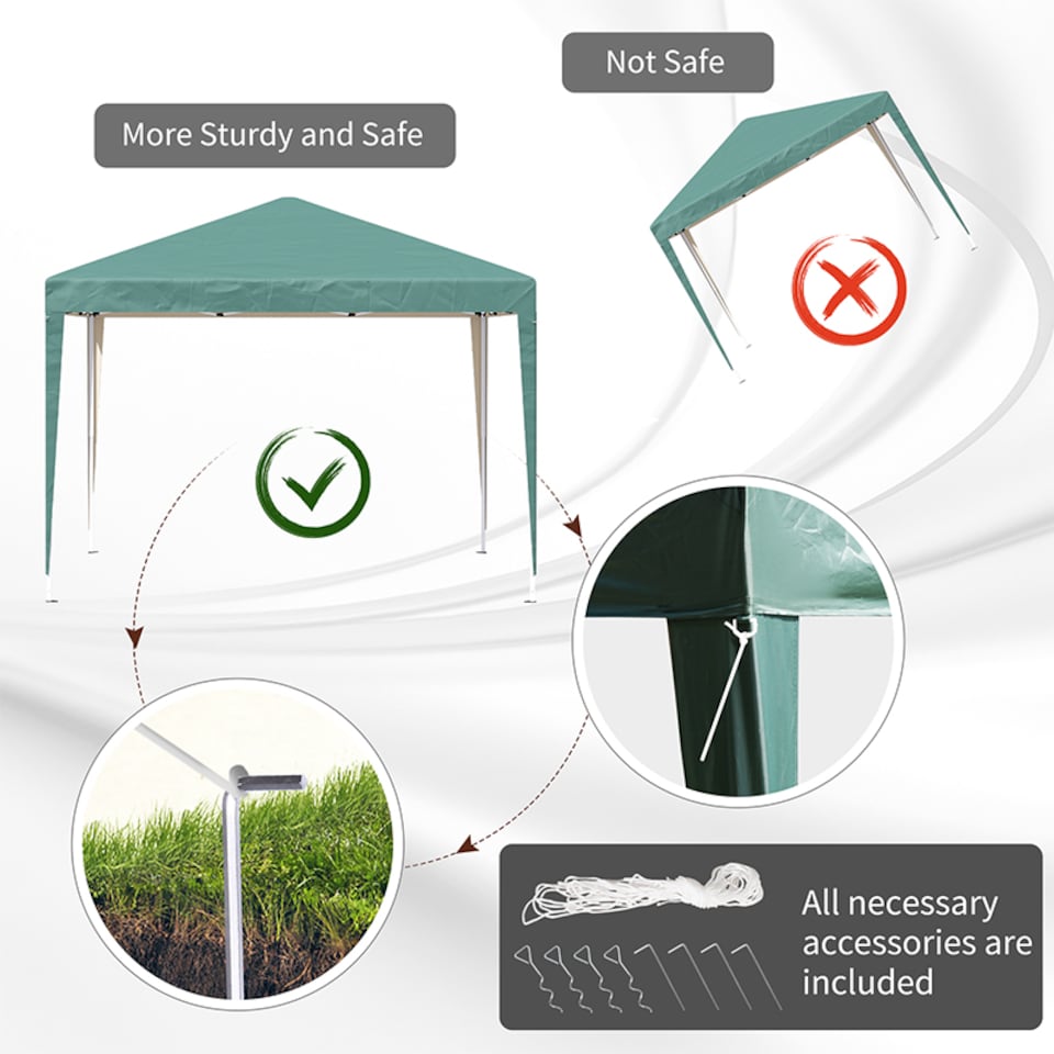 image 1 of Outsunny 3 x 3M Garden Pop Up Gazebo Height Adjustable Marquee Party Tent Wedding Canopy with Carrying Bag, Green