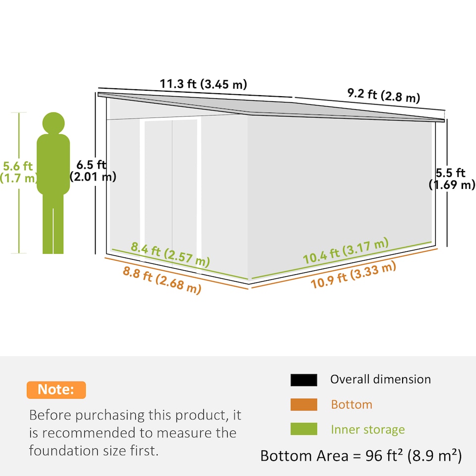 image 1 of Outsunny 11.3x9.2ft Steel Garden Storage Shed w/ Sliding Doors & 2 Vents, Grey | Grey