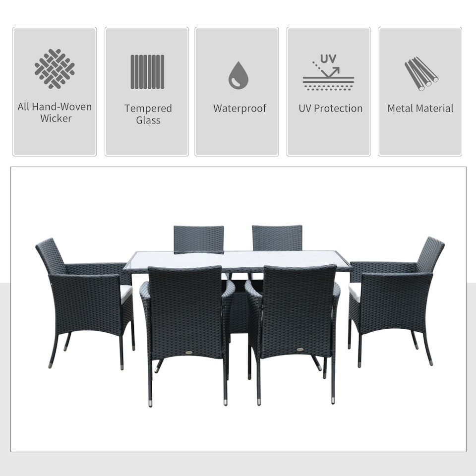 image 1 of Outsunny 7pc Outsunny Outdoor Dining Rattan Garden Furniture Set