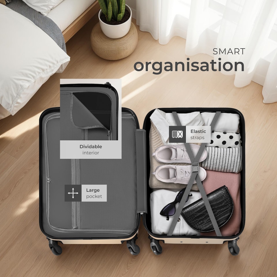 image 1 of Suitcase Set - 3 hard-shell suitcases with telescopic handle, swivel wheels | Cream | champagne | 1