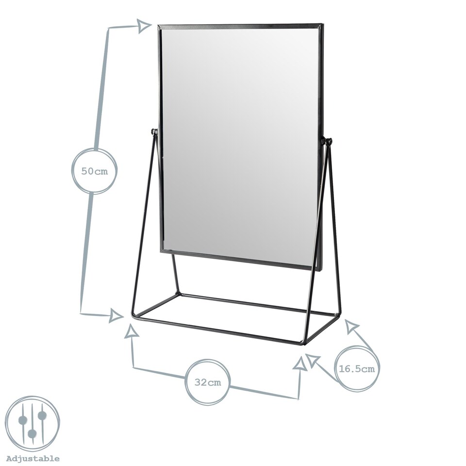 image 1 of Harbour Housewares 32 x 50cm Rectangle Makeup Mirror - Black - Dressing Table Mirror Bathroom Mirror Vanity Mirror Tabletop Mirror | Black | Black | 50 x 32 x 16.5 CM | 1