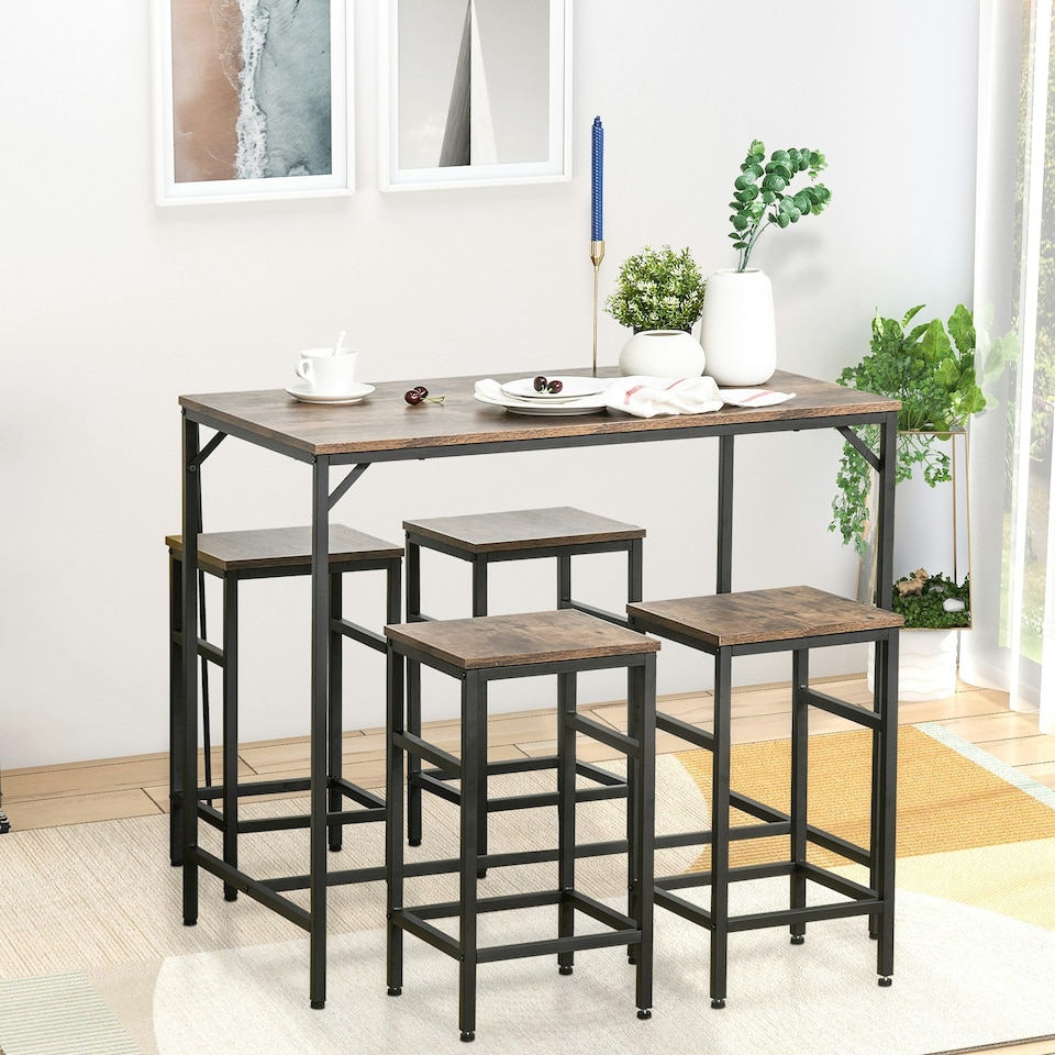 image 1 of HOMCOM Industrial Rectangular Dining Table Set with 4 Stools
