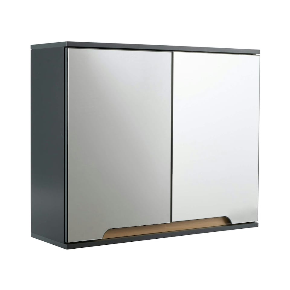 image 1 of Bathroom Cabinet Wall Mounted Mirrored Vanity Storage Organiser Grey