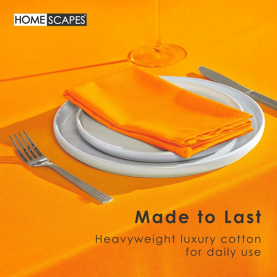 image 1 of Homescapes Orange Cotton Round Tablecloth - 178 cm Orange
