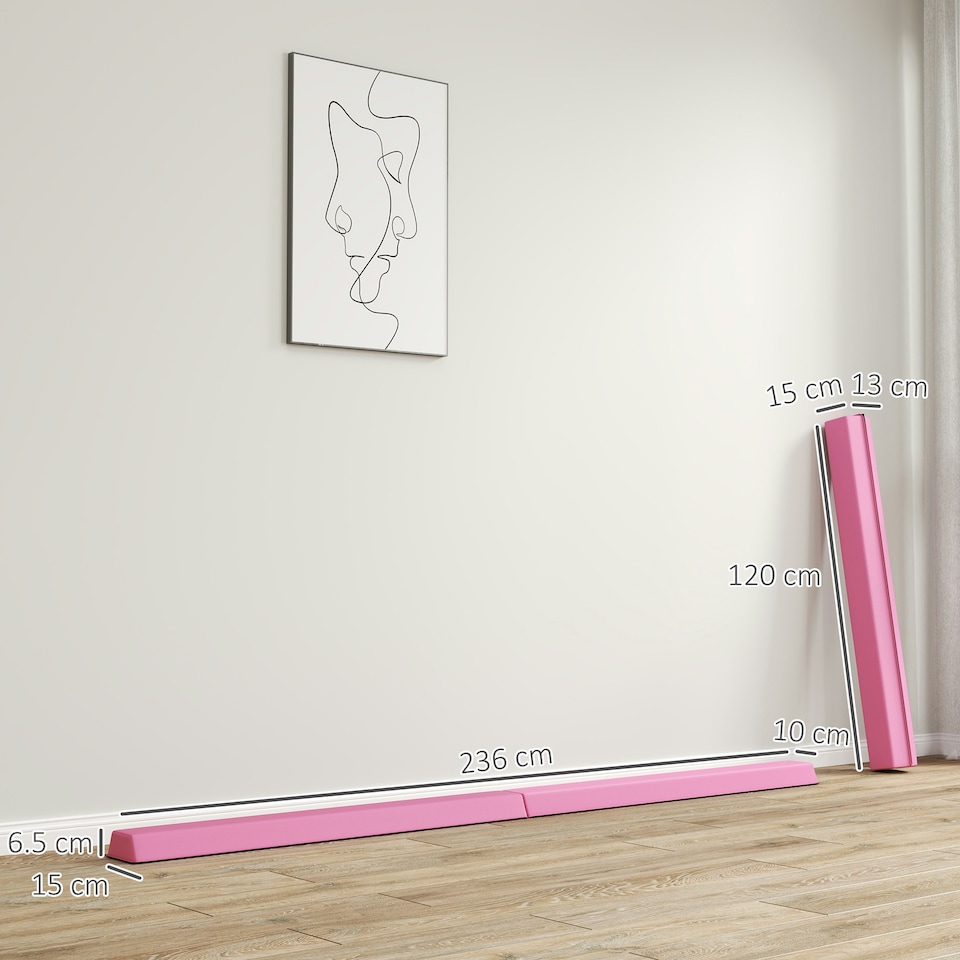 image 1 of SPORTNOW 7.7FT Folding Gymnastics Balance Beam with Anti-Slip Base, Pink