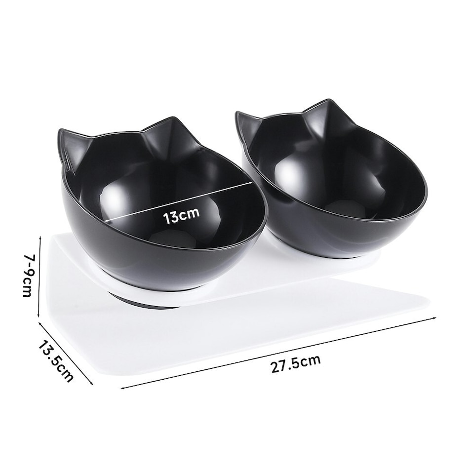 image 1 of Living and Home 15° Tilted Elevated Feeder with Double Cat Bowls, Black | Black