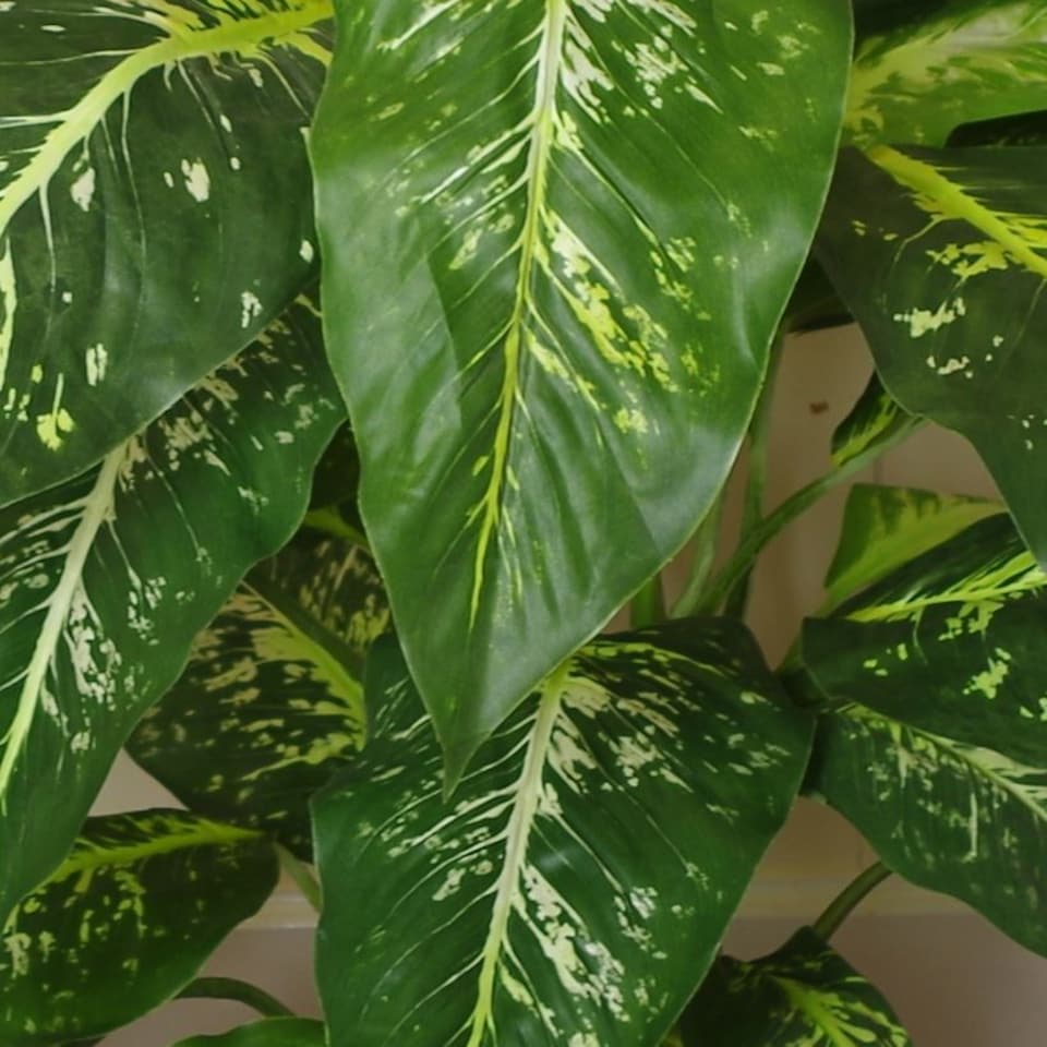 image 1 of 100cm Large Fox's Aglaonema (Spotted Evergreen) Tree Artificial Plant with Copper Metal Planter