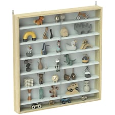 HOMCOM 7-Tier Wall Display Cabinet w/ Shelves Glass Doors, Rustic Brown Yellow