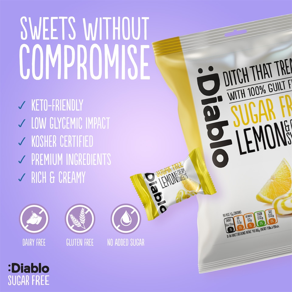 image 1 of Diablo Sugar Free Lemon and Cream Sweets 75g 3 Pack