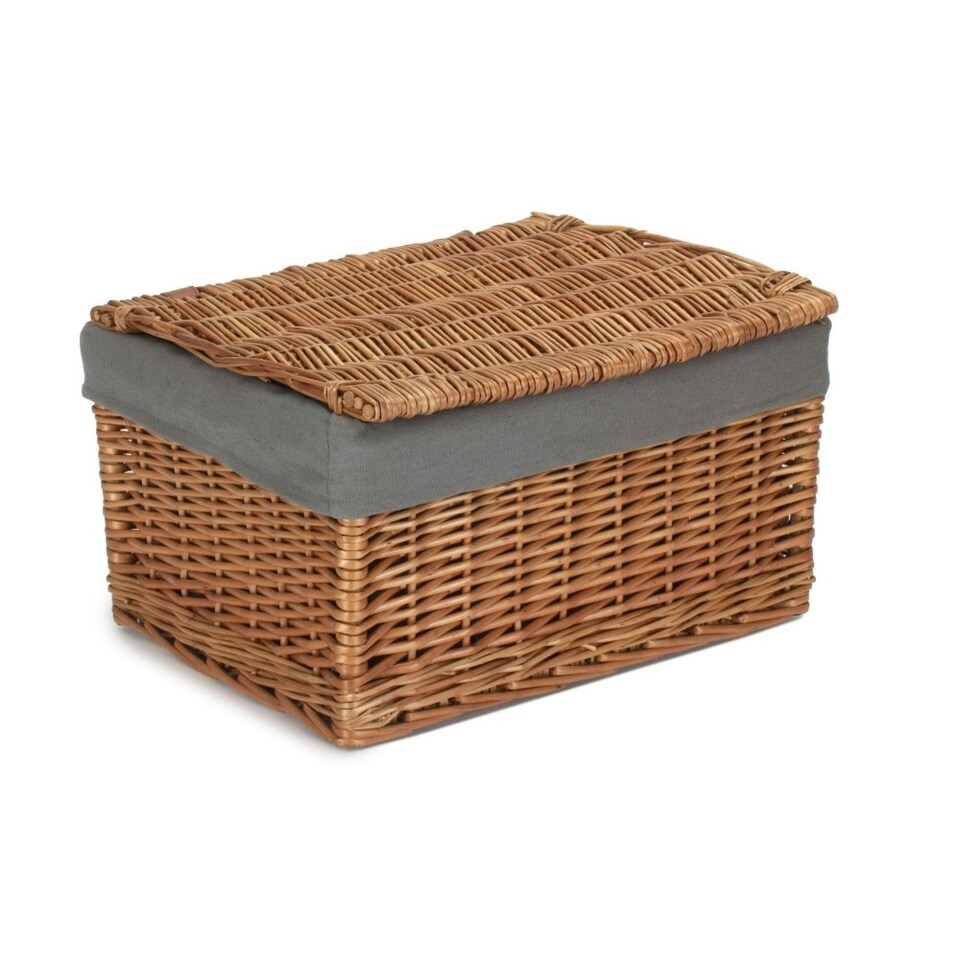 image 1 of Double Steamed Storage Hamper with Grey Sage Lining Brown | Brown | M