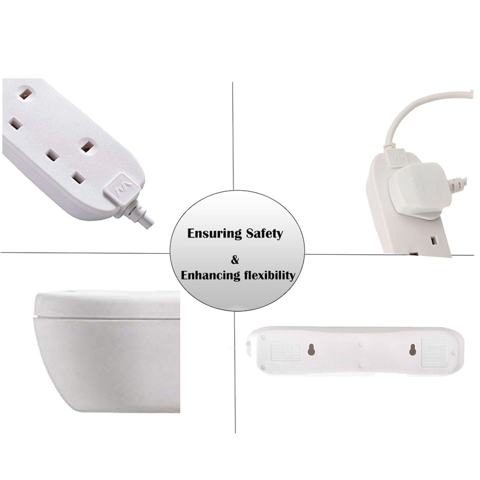 image 1 of Masterplug 4 Socket Extension Lead 2 Metre Cable Power Strip Wall Mountable Electrical Extension White