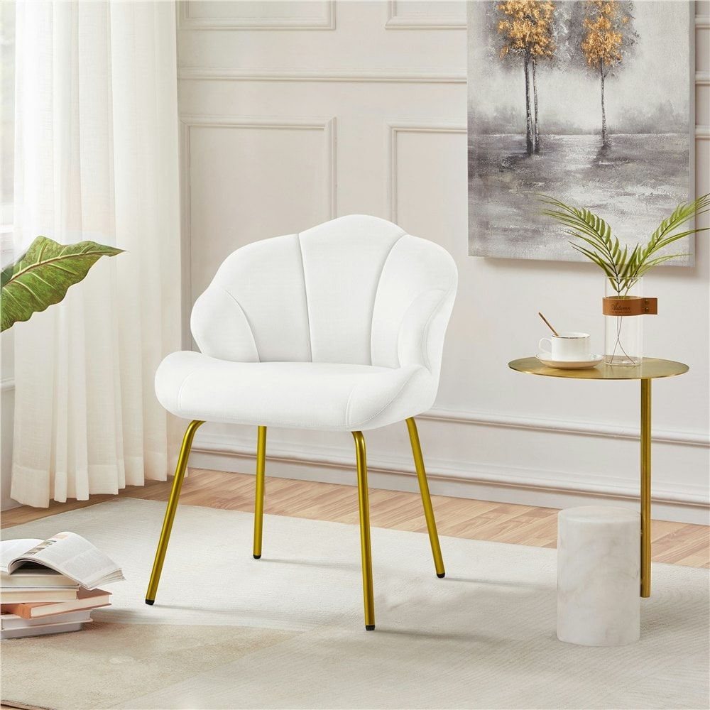 Yaheetech Velvet Accent Chair with Shell-shaped Backrest and Metal Legs