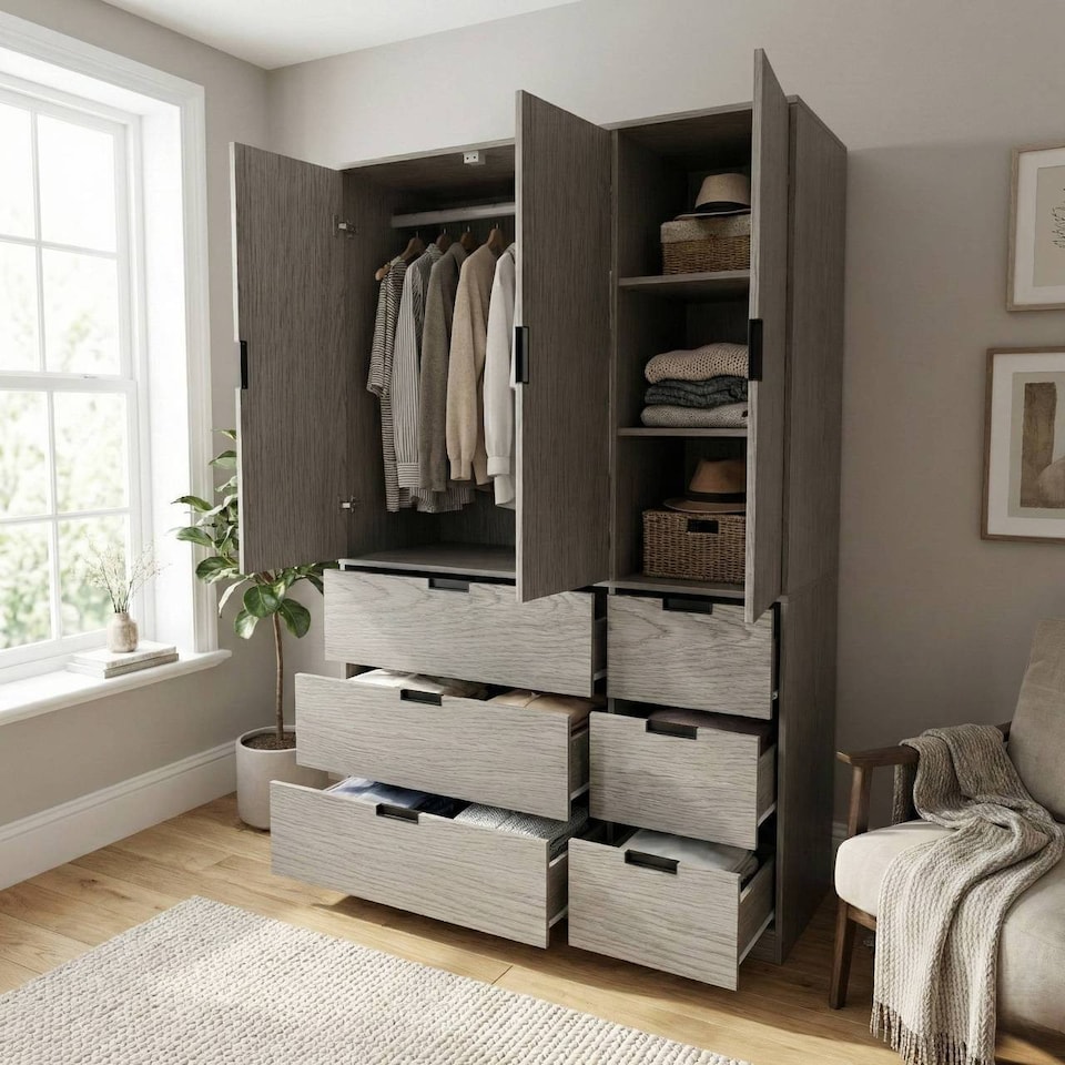 image 1 of RIGA 3 Door 6 Drawer Wardrobe | Grey | Cedar Grey & Cedar Grey | 10 x 44.5 x 79 | 1