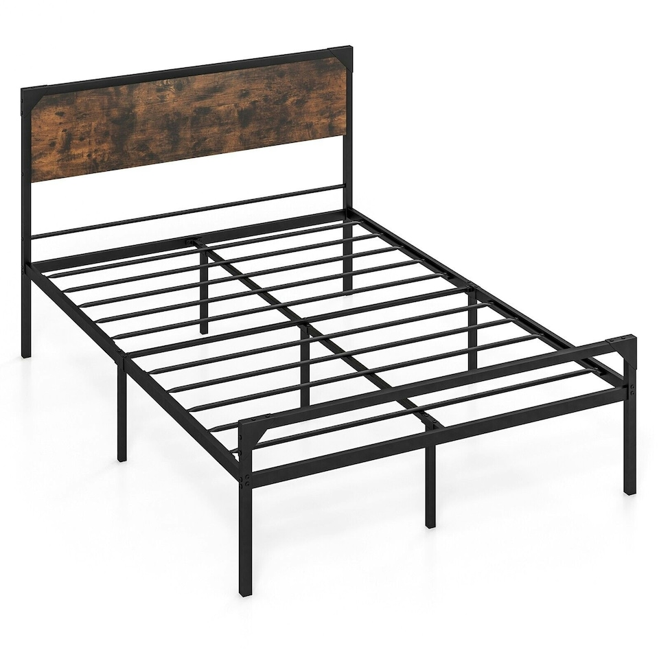 image 1 of COSTWAY Double Bed Frame Platform Bed with Headboard