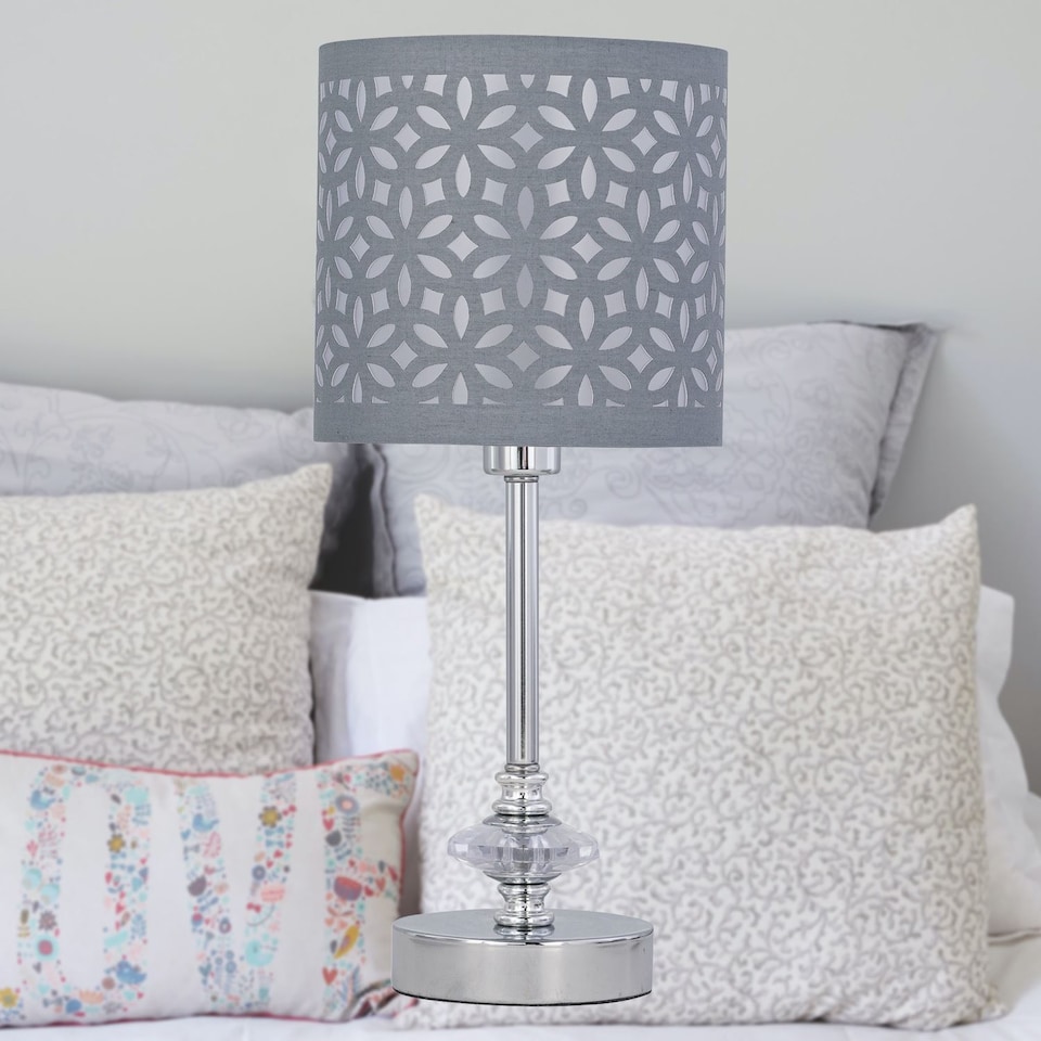 image 1 of Chrome Jewelled Stick Table Lamp Base Only | Chrome | Clear | Medium | 1
