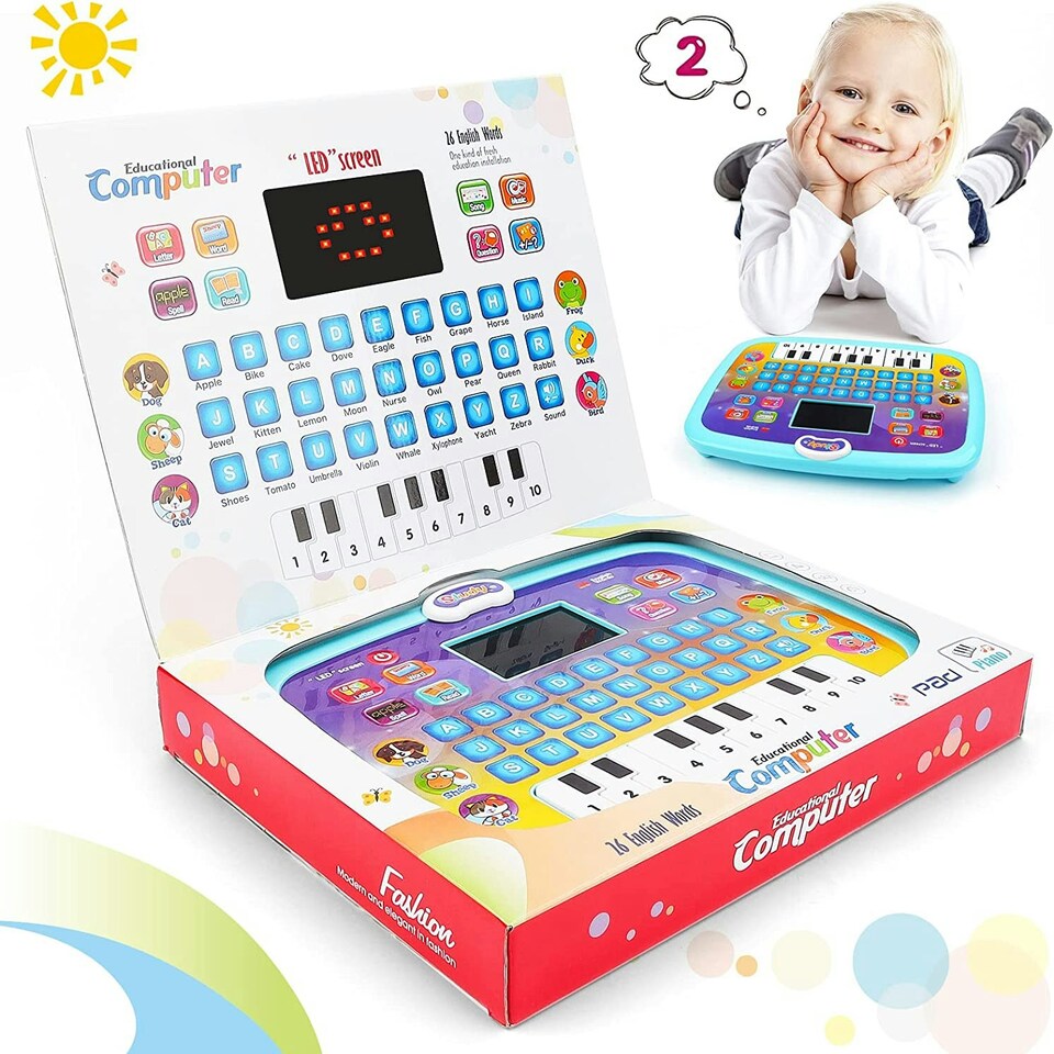 image 1 of Toddler Learning Tablet – Multi-Function Educational Musical Touch Pad with LED Screen, Piano, Animal Sounds, Numbers, Letters, and Quiz Modes for Kids (blue)
