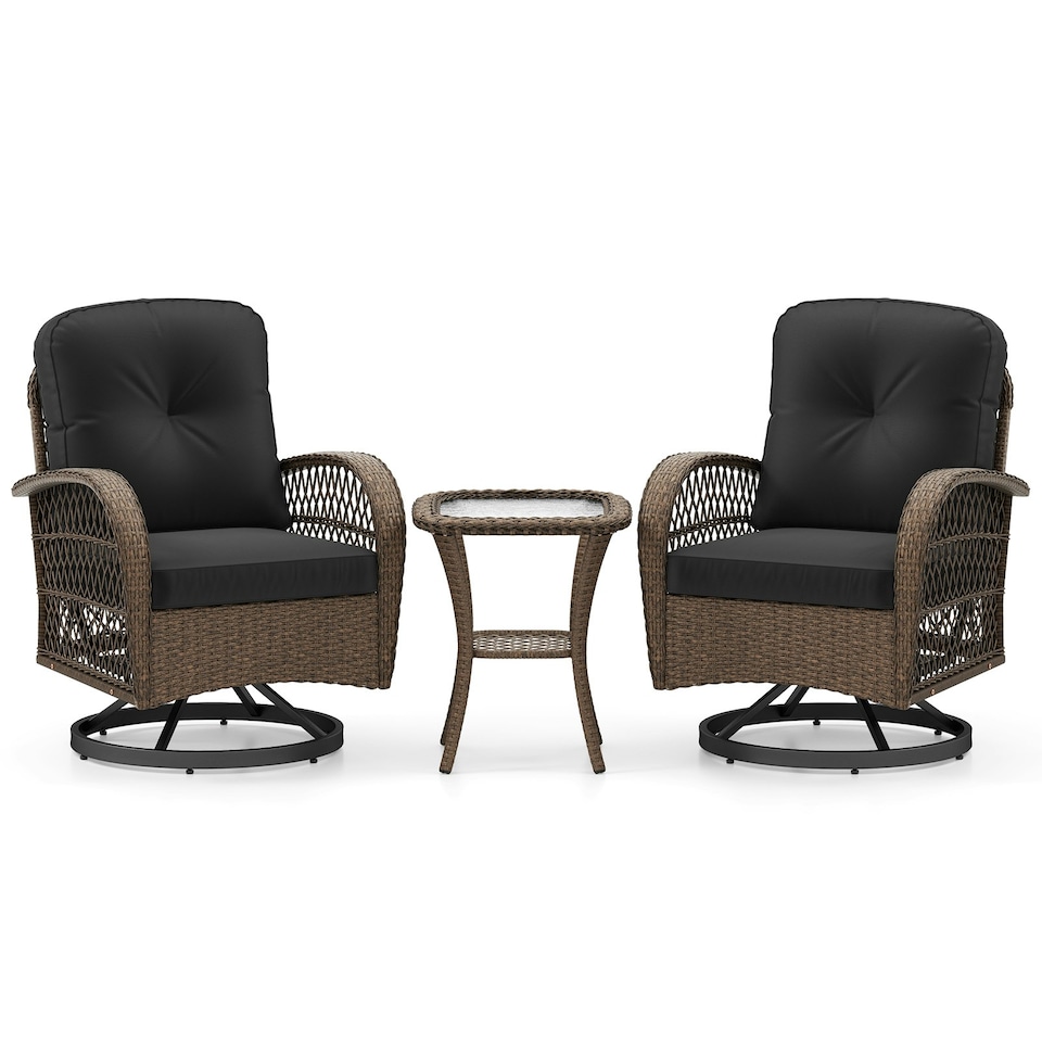 image 1 of COSTWAY 3 Pieces Patio Rattan Bistro Conversation Set Black