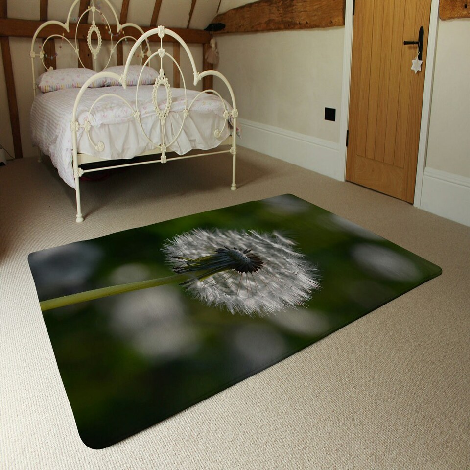 image 1 of Seedhead of a Dandelion in spring, on a field close up flower head, fluffy flower (Rug) Cream | M