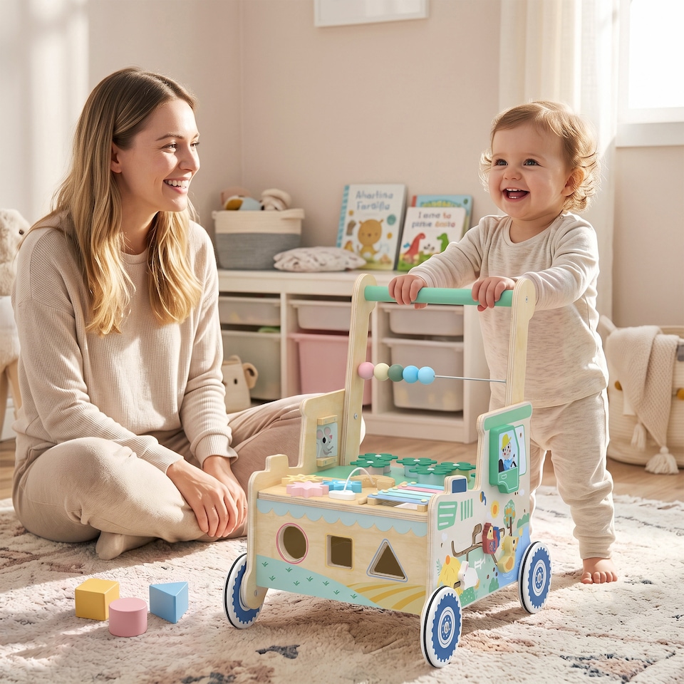 image 1 of AIYAPLAY Wooden Baby Walker for 1-3 Years, Push Along Walker Toys for 1-3