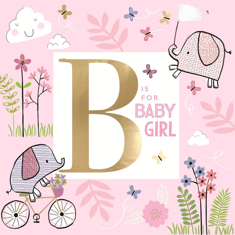image 1 of B Is For Baby Girl New Arrival New Baby Congratulations Card
