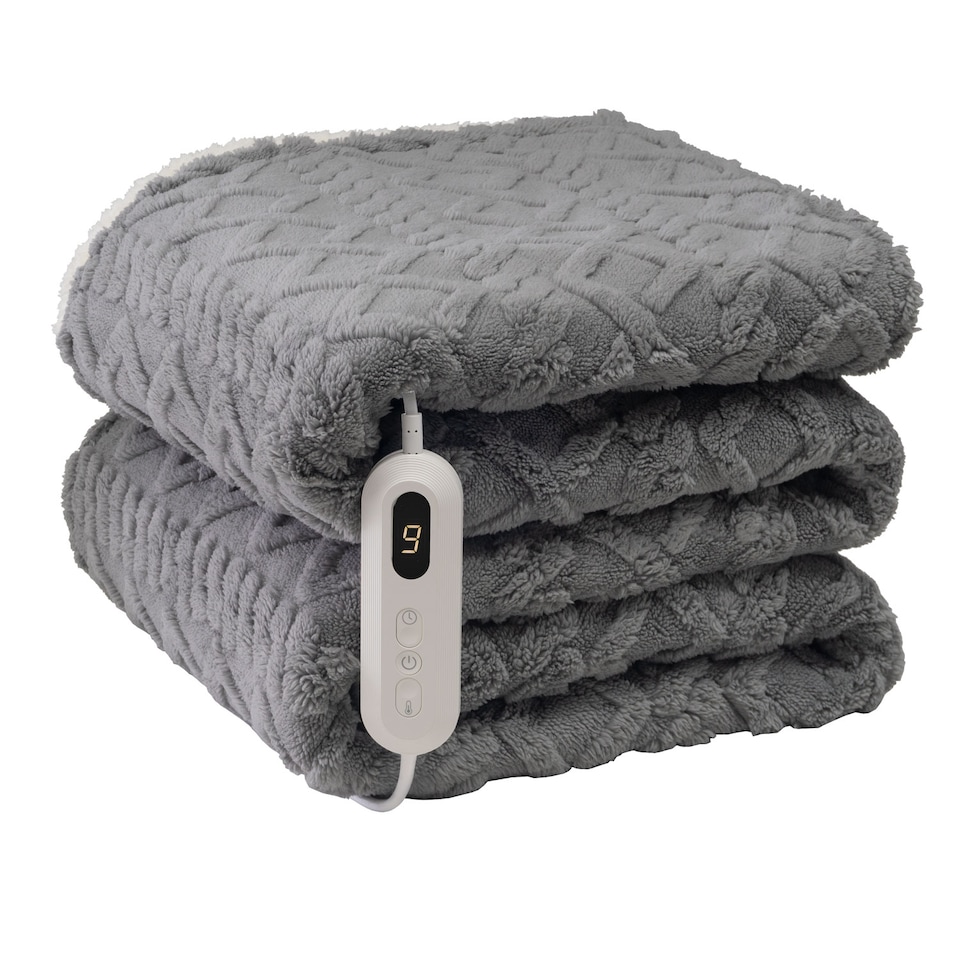 image 1 of Neo Electric Cable Knit Heated Throw Reversible Blanket Fleece Sherpa 9 Heat Settings Machine Washable | Grey | GREY | One Size | 1
