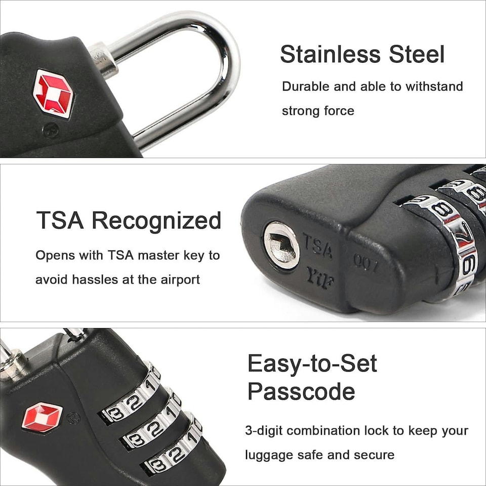 image 1 of TSA Approved 3 Combination Travel Suitcase Luggage Padlock Multi