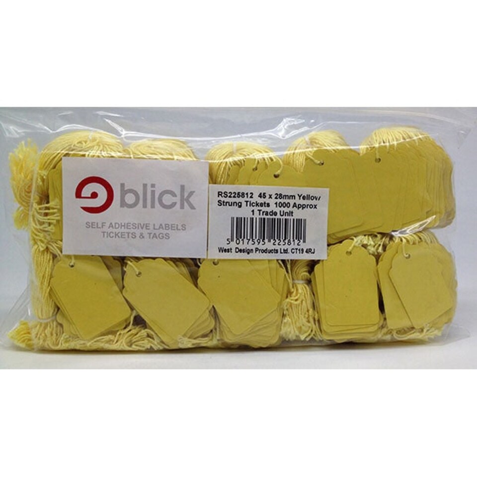 image 1 of Blick Tags Strung, 45mm x 28mm, Rectangular, Yellow, 1000 Labels