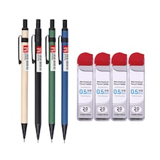 4 Sets of 0.5mm Metal Mechanical Pencil and HB Lead Refills Balanced Grip, Smooth & Precise Writing, Random Colour
