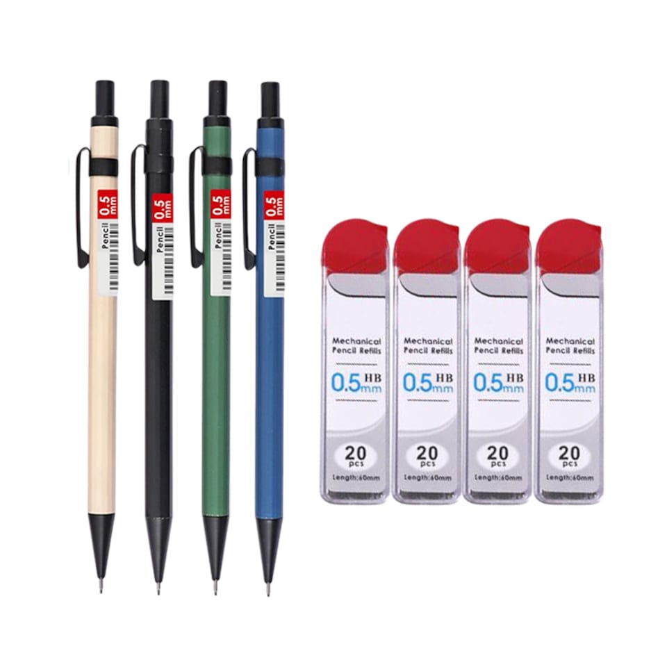 image 1 of 4 Sets of 0.5mm Metal Mechanical Pencil and HB Lead Refills Balanced Grip, Smooth & Precise Writing, Random Colour