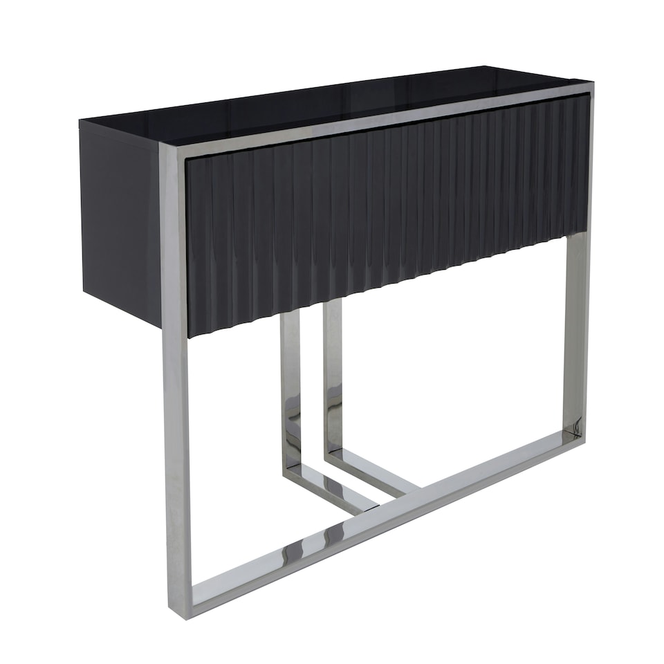 image 1 of Interiors by Premier Grey Hi‑Gloss Finish Console Table, Sleek Glossy Grey Top with Polished Stainless Steel Frame Grey
