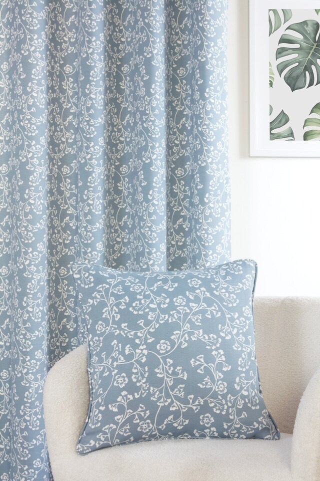 image 1 of Sade - Fully Lined Floral Curtains - Eyelet - Polycotton (Blue, 46'' x 72'' - 117cm x 183cm (Pair))