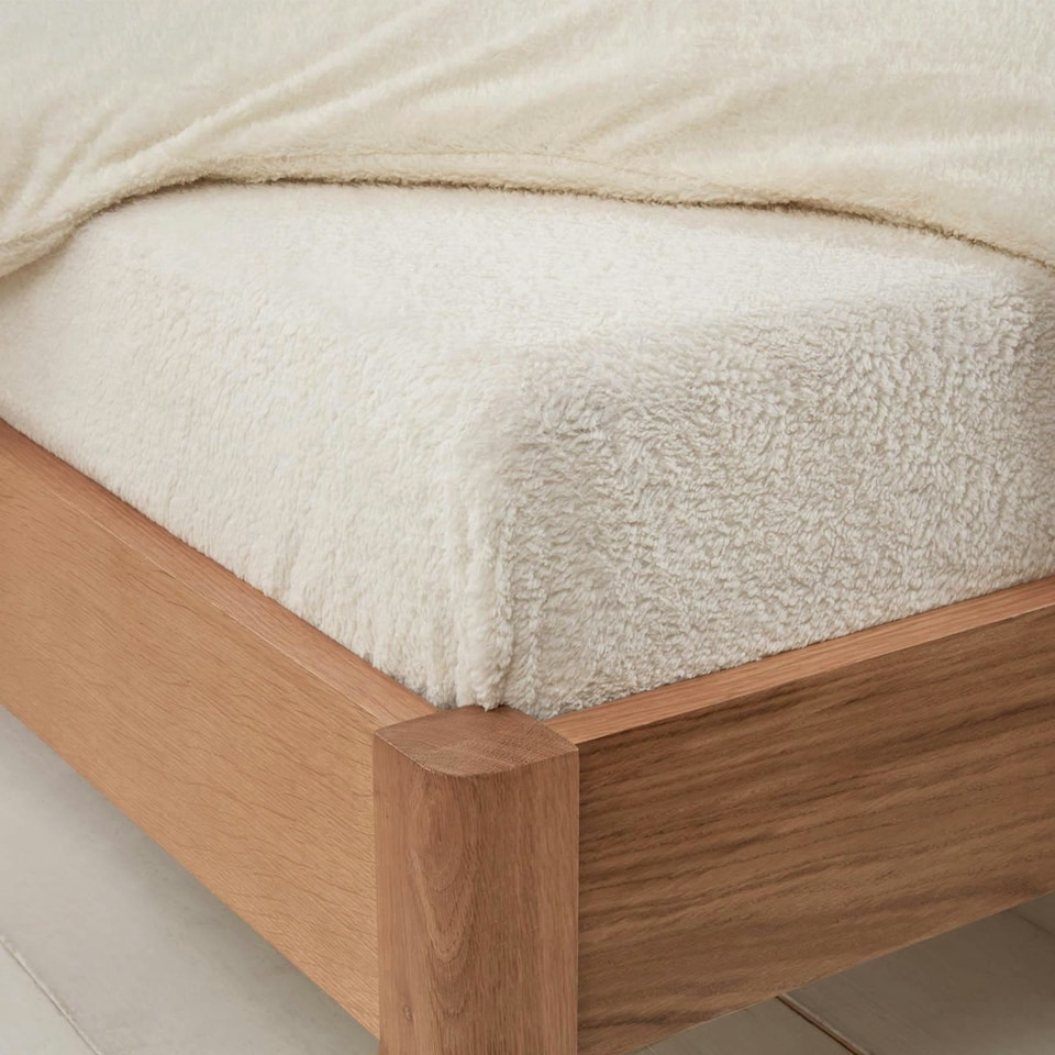 OHS Soft Warm Thermal Teddy Fleece 25cm Deep Fitted Bed Sheet, Double - Cream