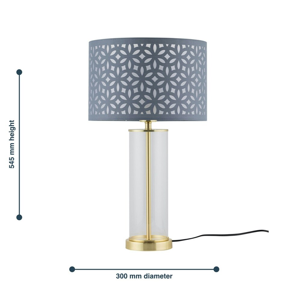 image 1 of Aura - Satin Brass Table Lamp with Grey Cut Out Shade Bronze | Grey