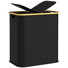HOMCOM 80L Collapsible Laundry Hamper, Washing Basket for Bathroom, Black