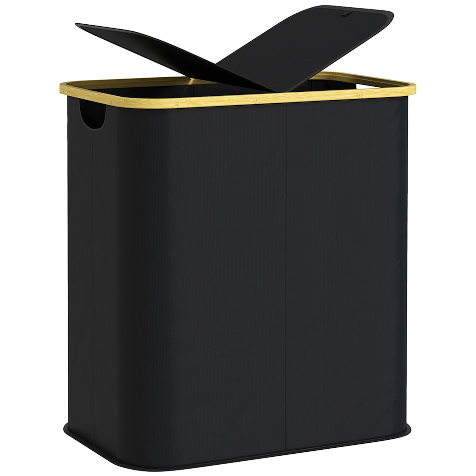 image 1 of HOMCOM 80L Collapsible Laundry Hamper, Washing Basket for Bathroom, Black