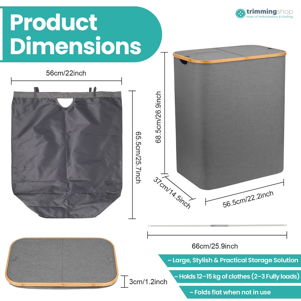 image 1 of 140L Foldable Laundry Basket with Lid, Polyester Clothes Hamper
