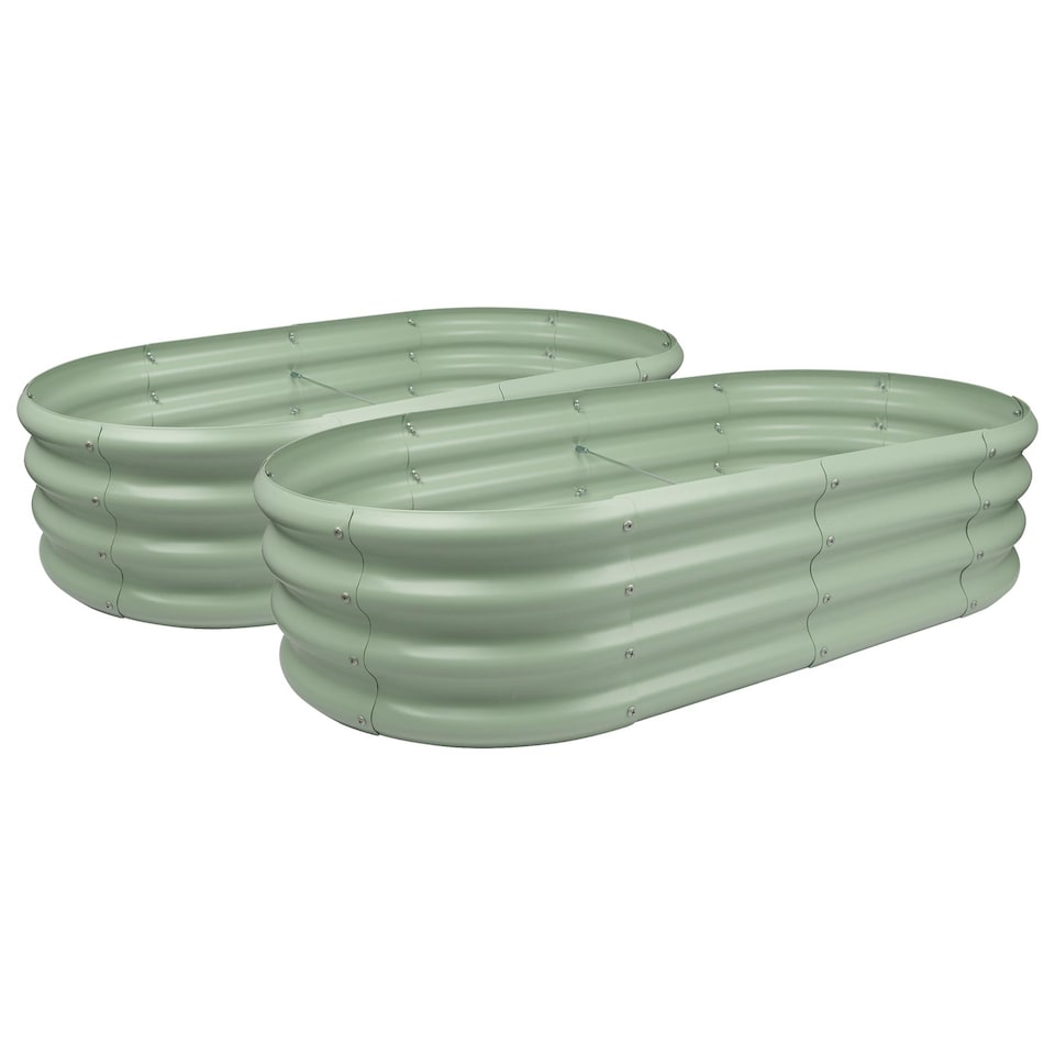 image 1 of Harbour Housewares Rounded Galvanised Steel Raised Garden Beds - 120cm x 60cm - Green - Pack of 2 | Green | Green