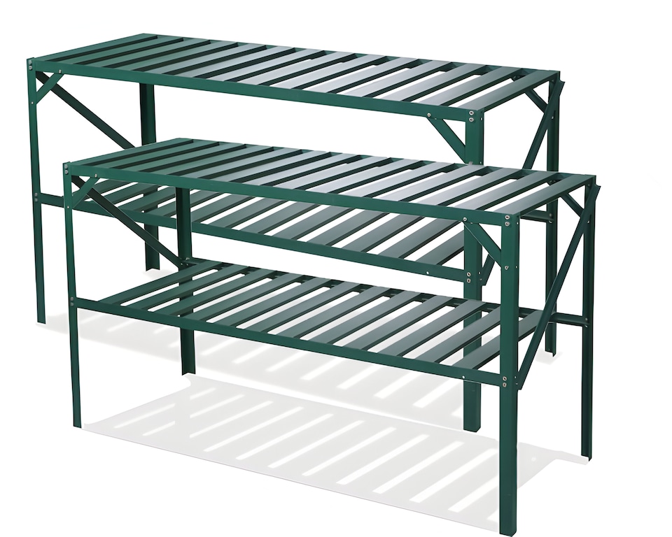 image 1 of Set of 2 Traditional Greenhouse 2 Tier Garden Staging Green 126cm | Green | Green | 1